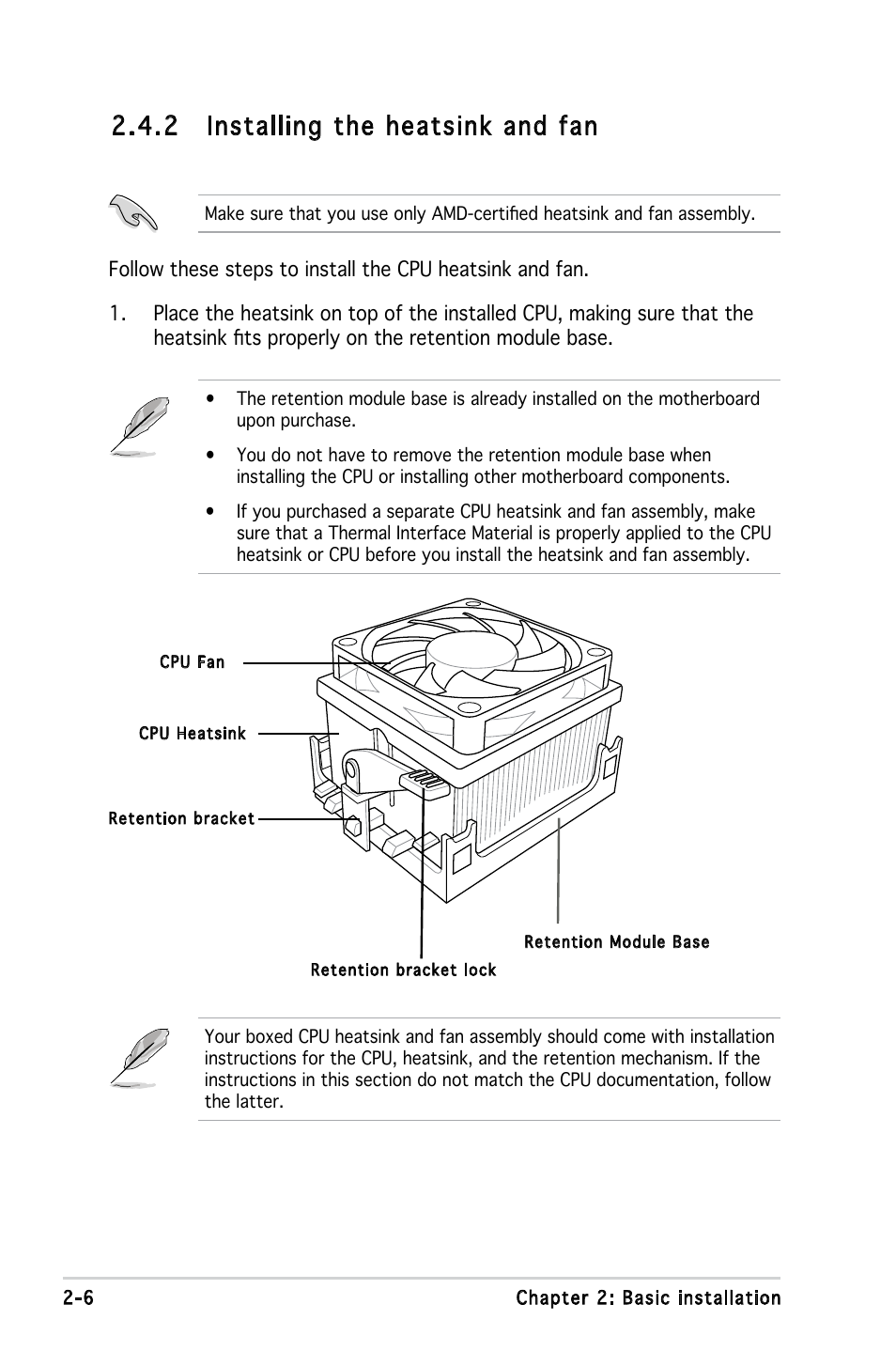 2 installing the heatsink and fan | Asus M2A690G User Manual | Page 24 / 108