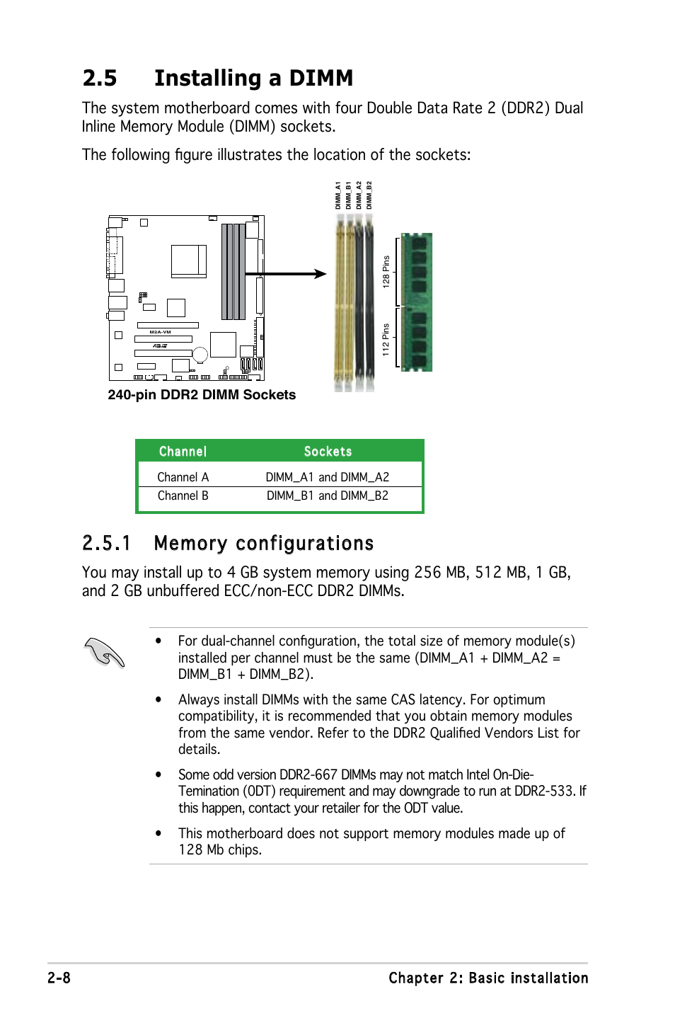 5 installing a dimm | Asus M2A690G User Manual | Page 26 / 108