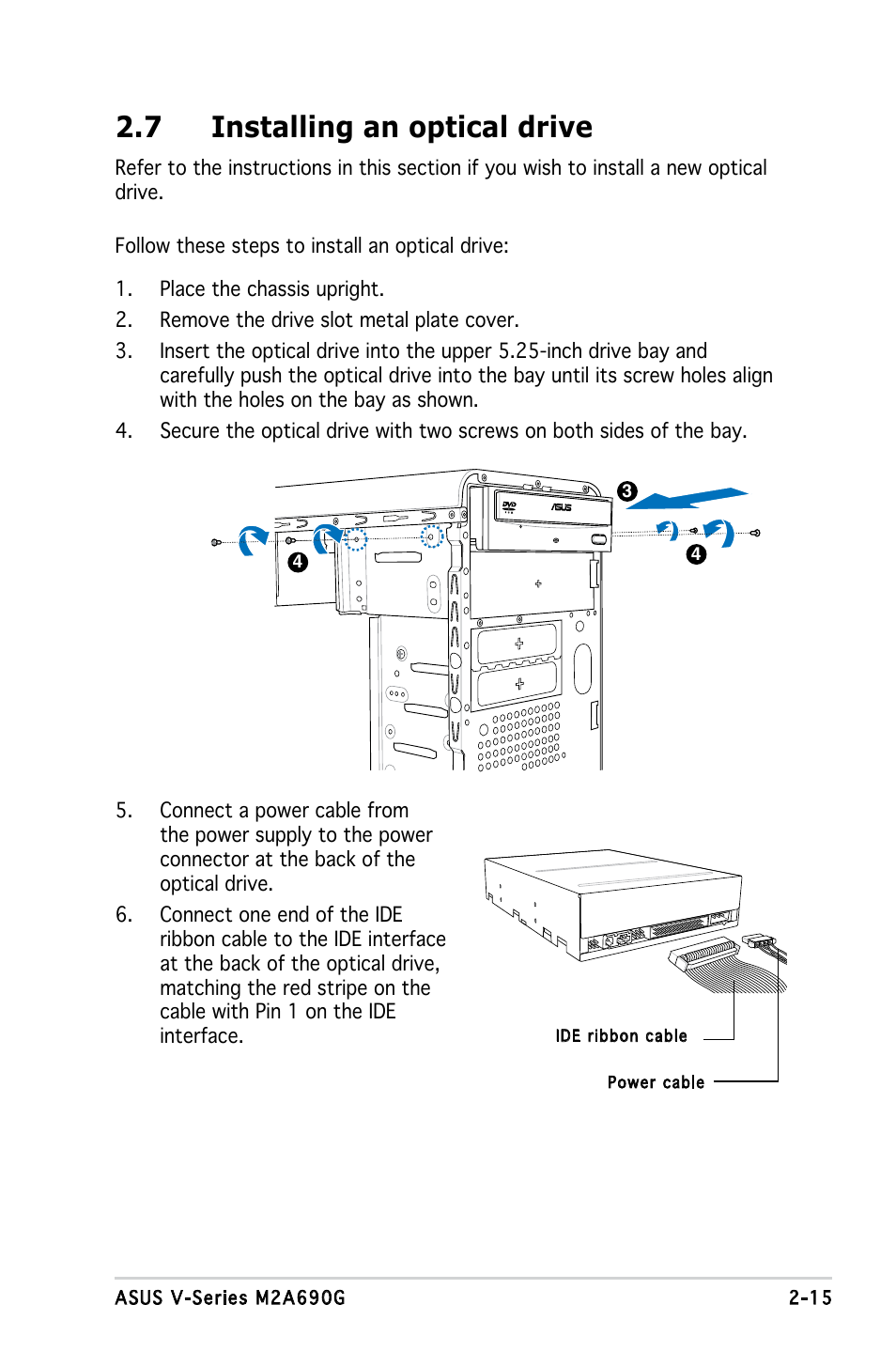 7 installing an optical drive | Asus M2A690G User Manual | Page 33 / 108