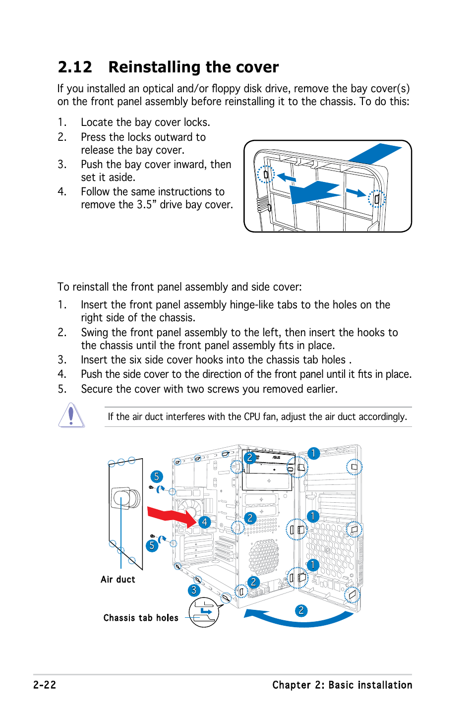 12 reinstalling the cover | Asus M2A690G User Manual | Page 40 / 108