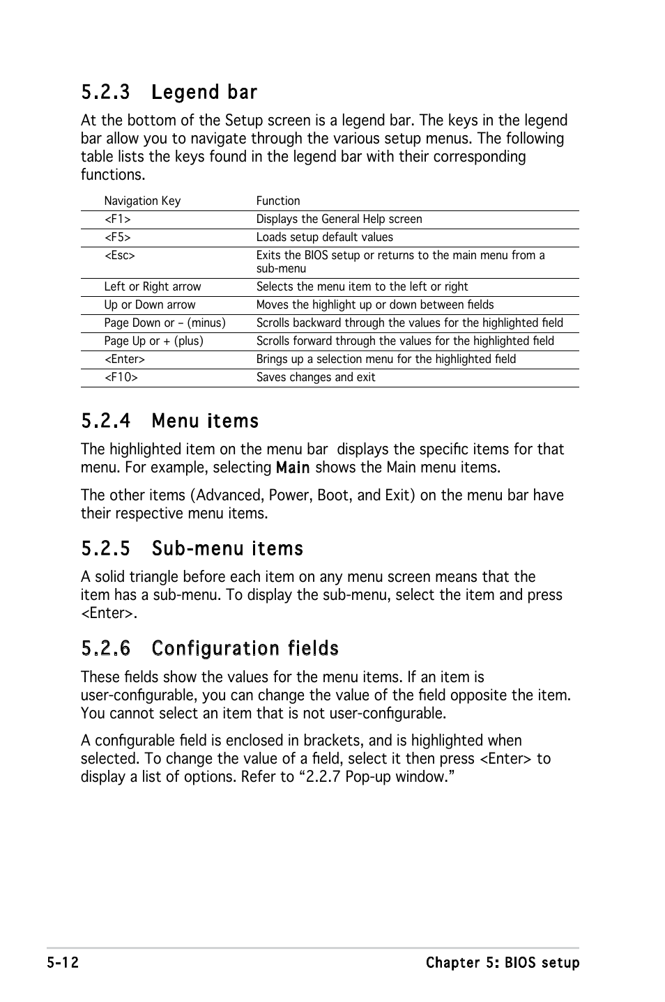 4 menu items, 5 sub-menu items, 6 configuration fields | 3 legend bar | Asus M2A690G User Manual | Page 81 / 108