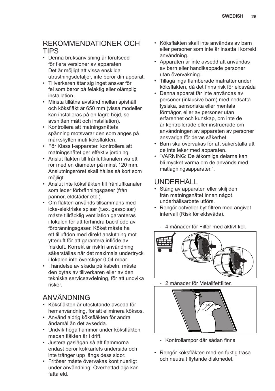 Rekommendationer och tips, Användning, Underhåll | AEG X66453MD0 User Manual | Page 25 / 35