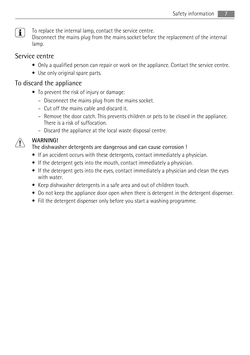 Service centre | AEG F99009W0P User Manual | Page 7 / 28