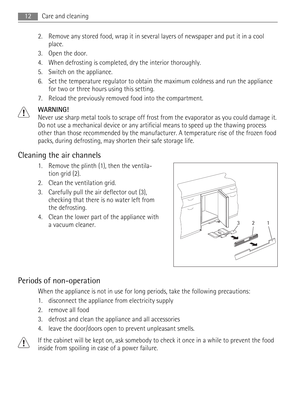 Cleaning the air channels, Periods of non-operation | AEG SKS71840S0 User Manual | Page 12 / 20