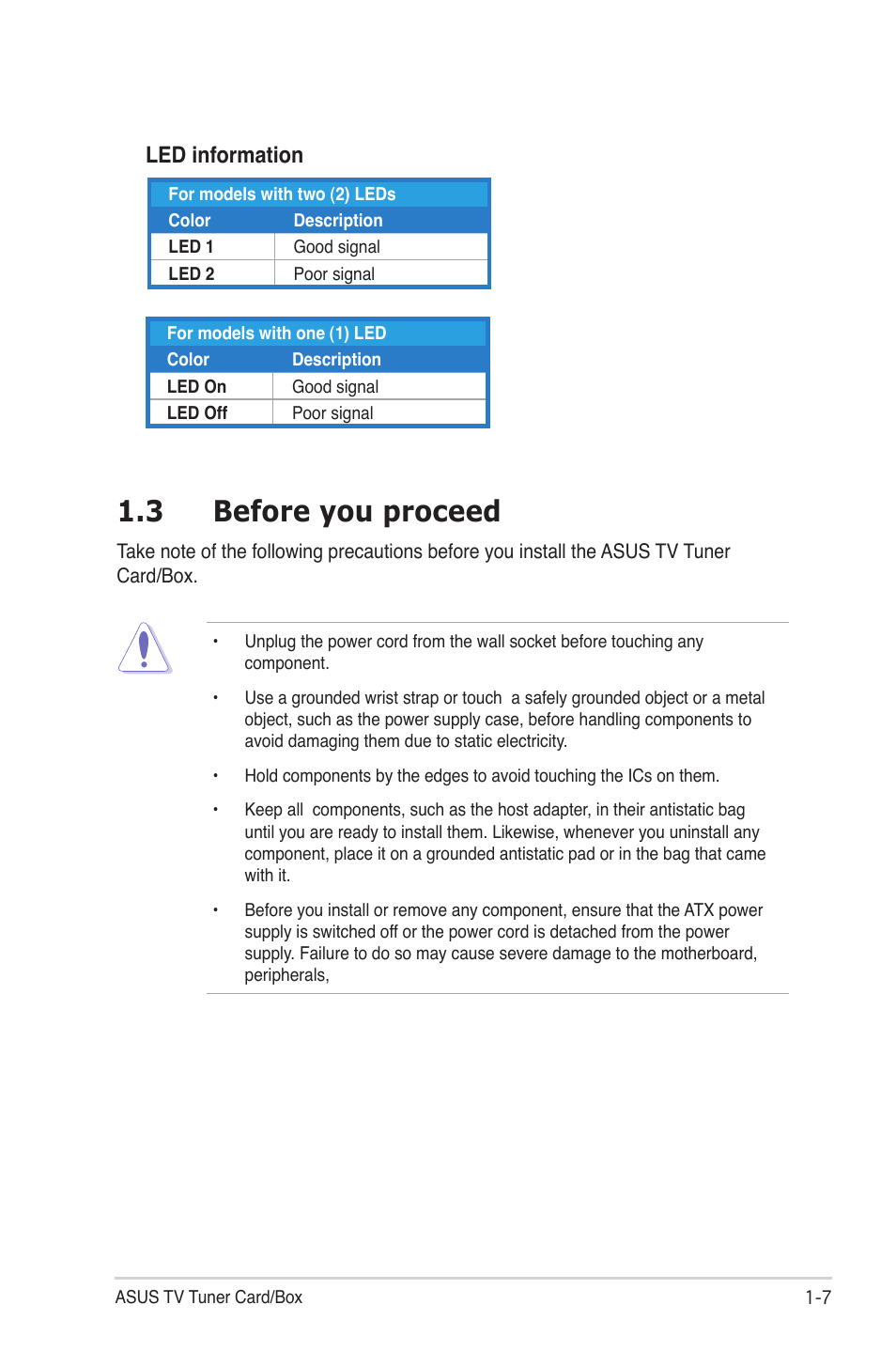 Before you proceed -7, 3 before you proceed, Led information | Asus My Cinema Series User Manual | Page 15 / 66