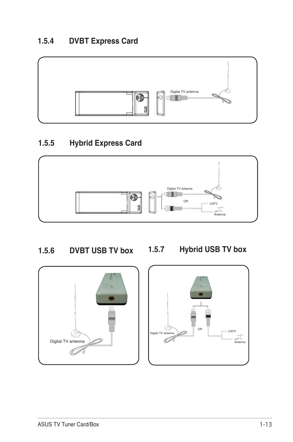 Dvbt express card -13, Hybrid express card -13, Dvbt usb tv box -13 | Hybrid usb tv box -13 | Asus My Cinema Series User Manual | Page 21 / 66