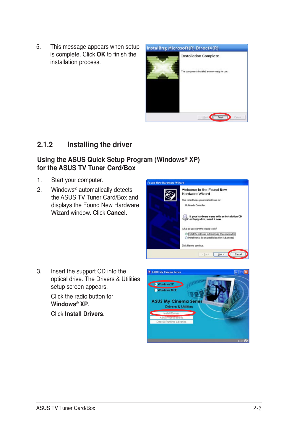 Installing the driver -3, 2 installing the driver | Asus My Cinema Series User Manual | Page 25 / 66