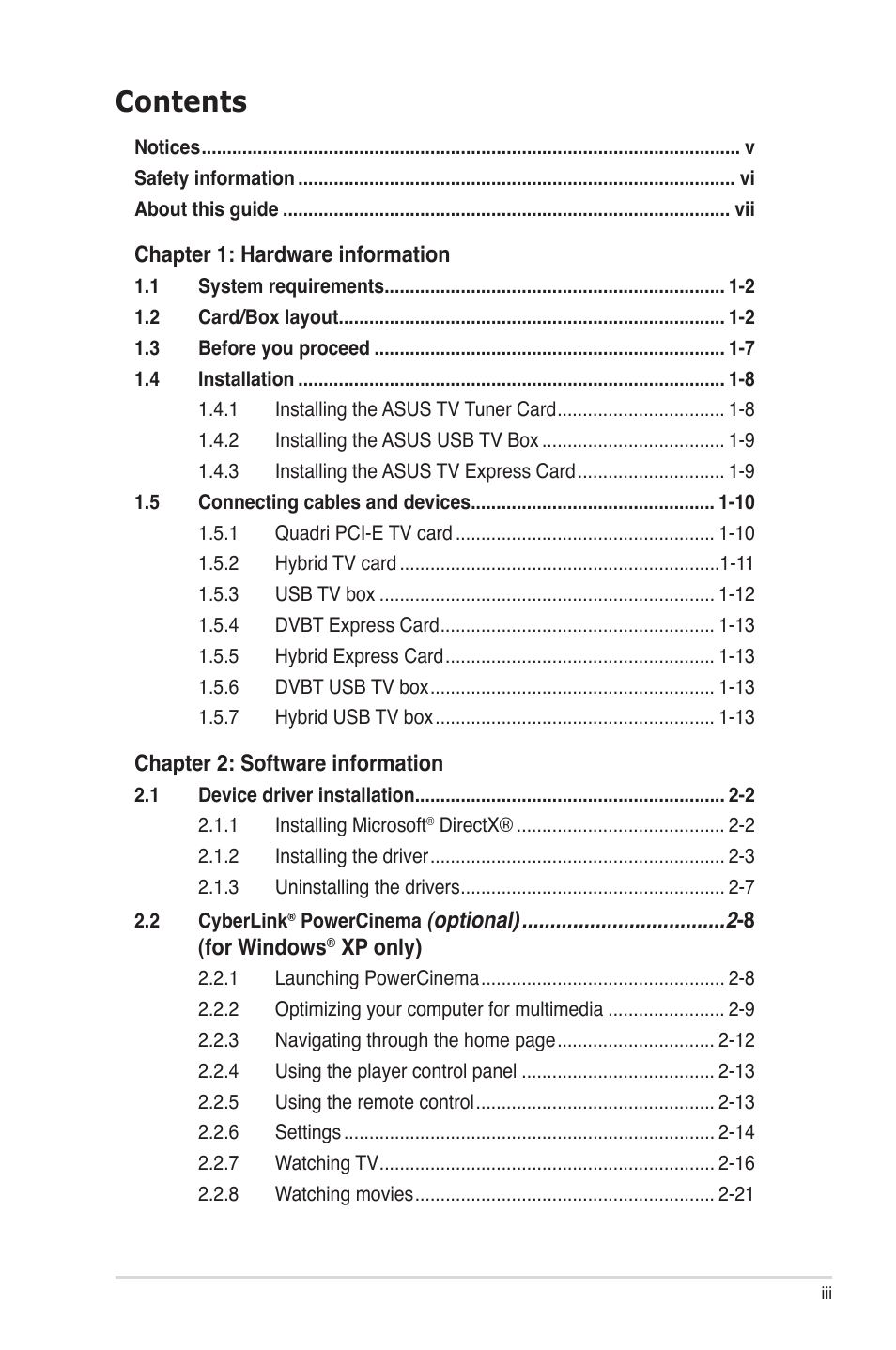 Asus My Cinema Series User Manual | Page 3 / 66