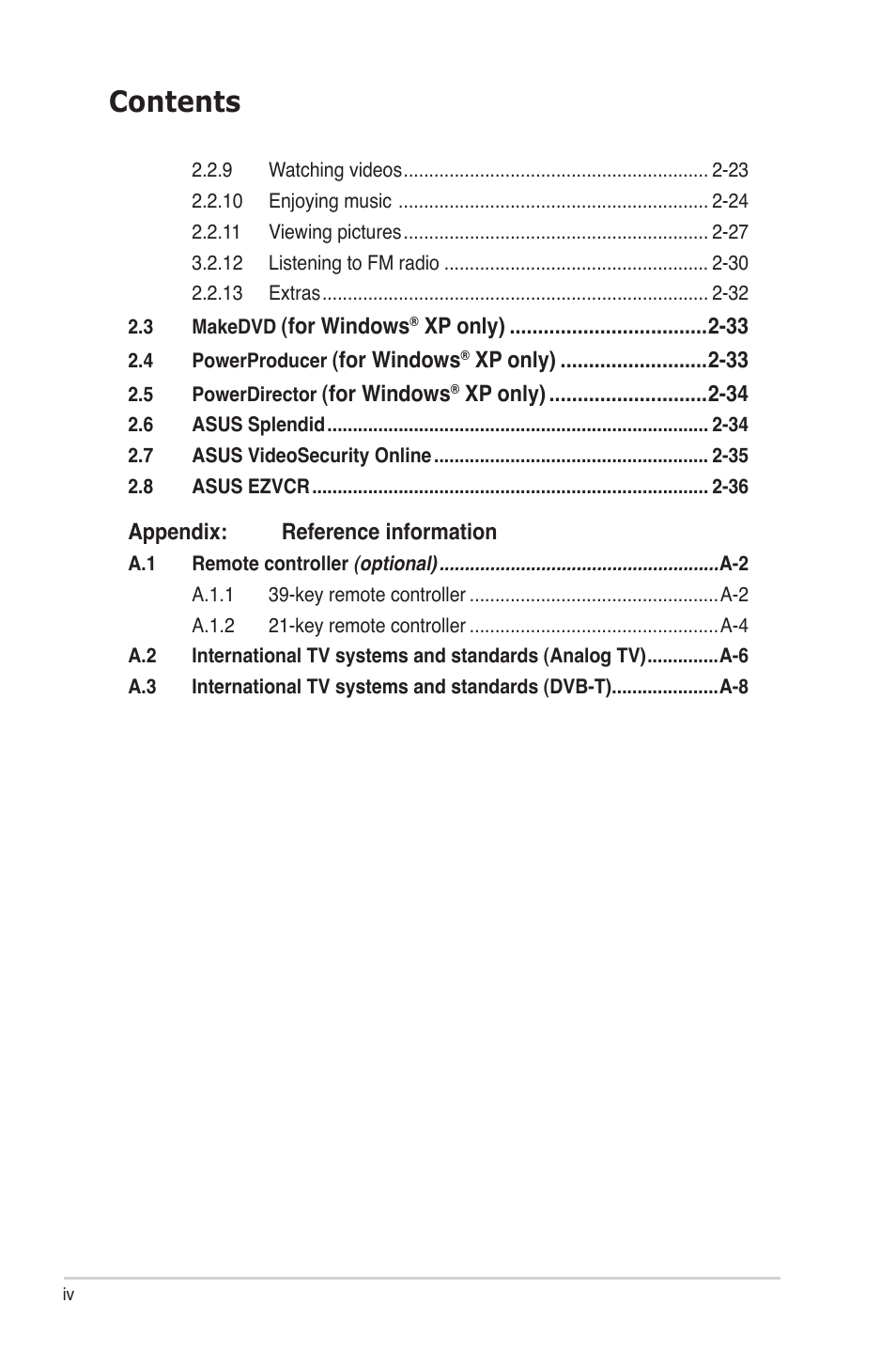 Asus My Cinema Series User Manual | Page 4 / 66