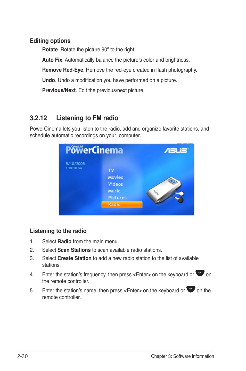 12 listening to fm radio -30, 12 listening to fm radio | Asus My Cinema Series User Manual | Page 52 / 66