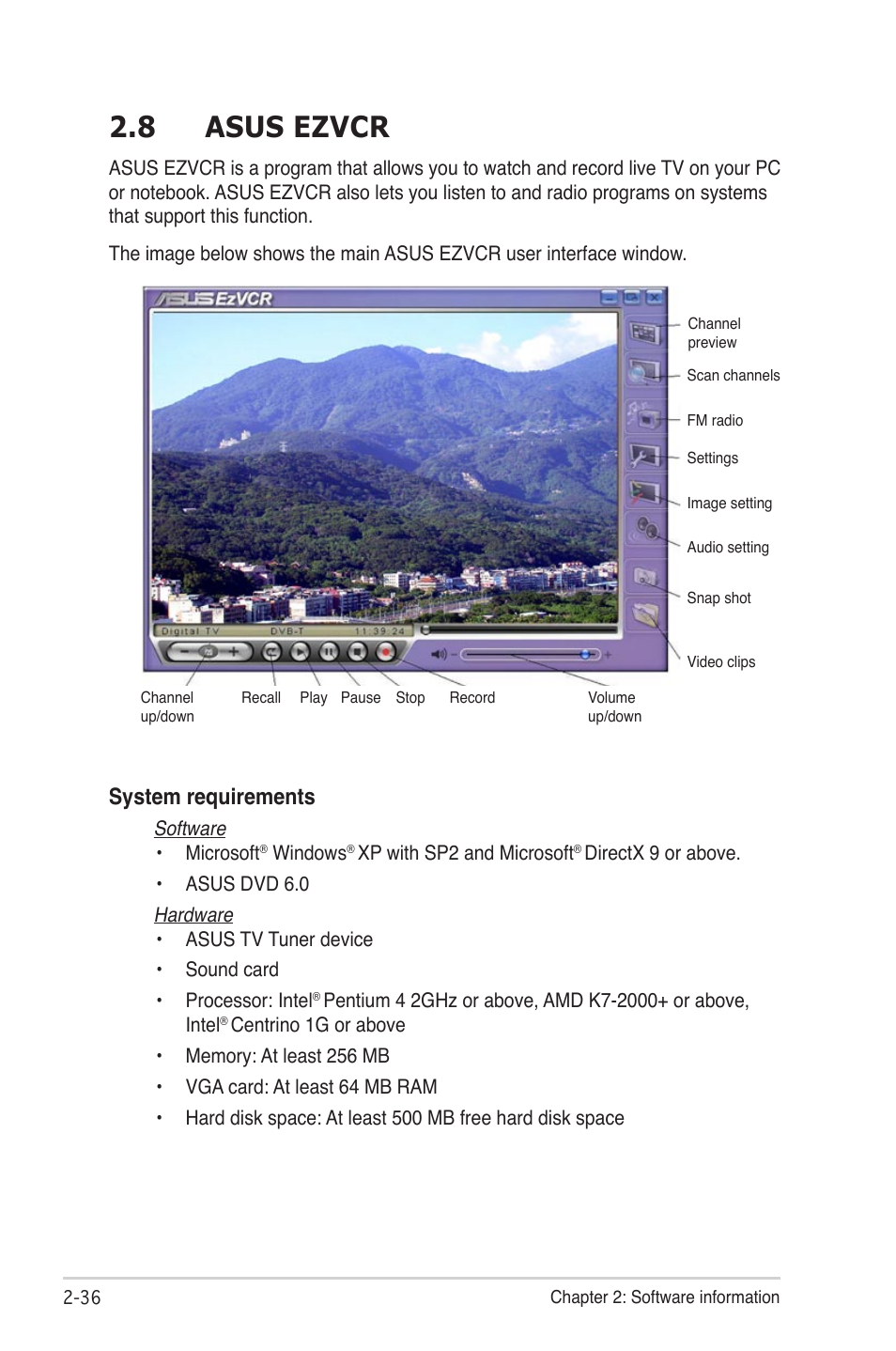 Asus ezvcr -36, 8 asus ezvcr, System requirements | Asus My Cinema Series User Manual | Page 58 / 66