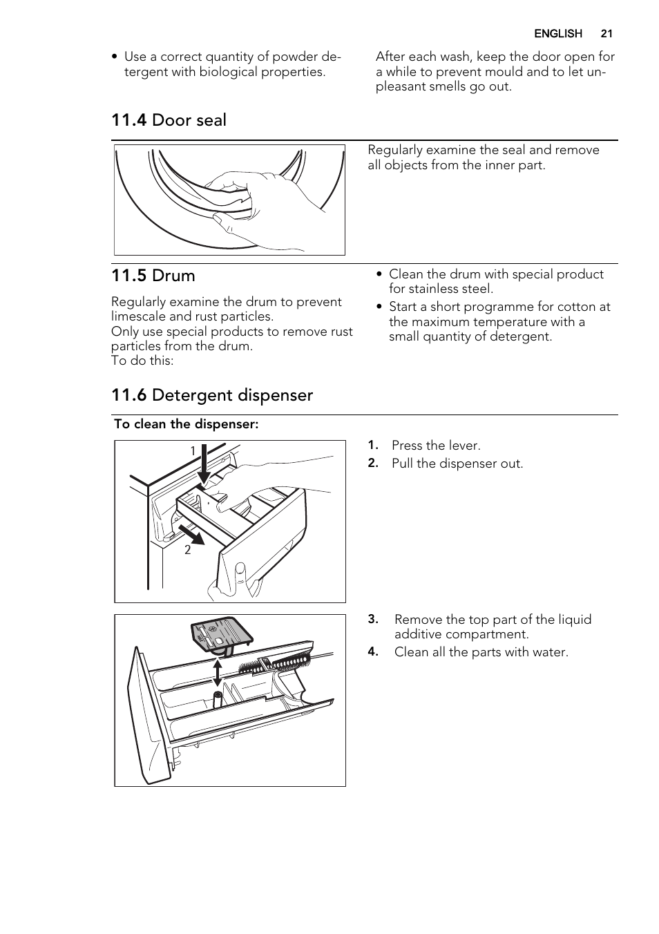 4 door seal, 5 drum, 6 detergent dispenser | AEG L88409FL2 User Manual | Page 21 / 36