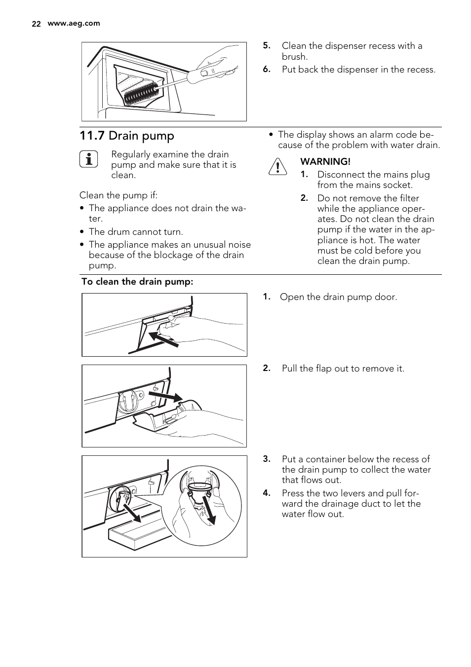7 drain pump | AEG L88409FL2 User Manual | Page 22 / 36
