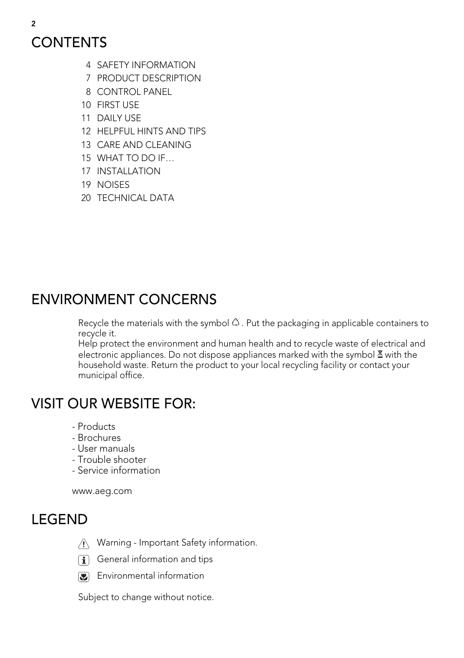 AEG AGN71800F0 User Manual | Page 2 / 24