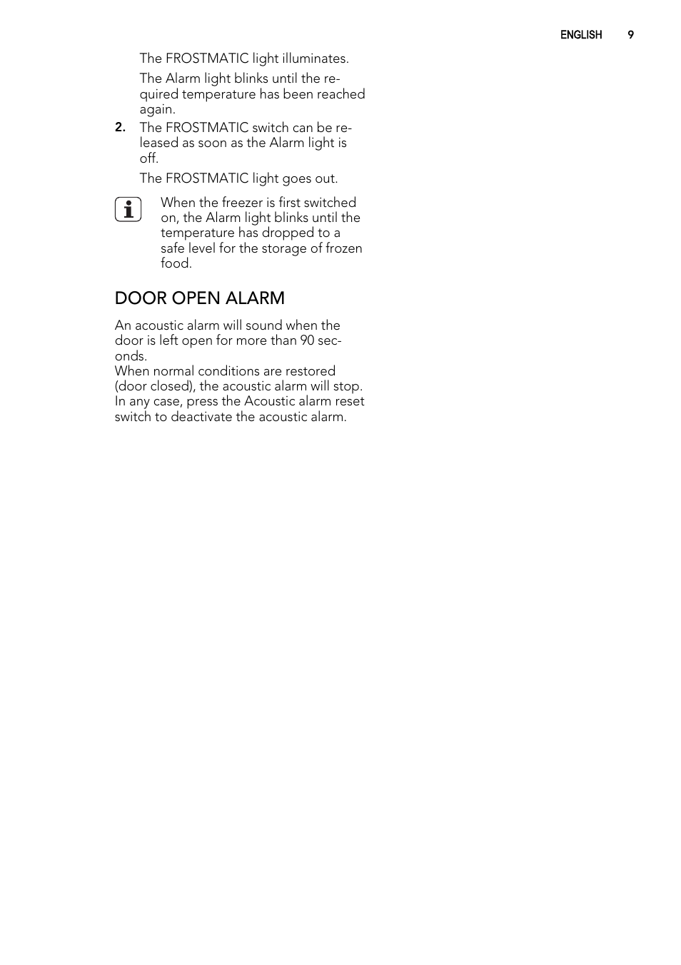 Door open alarm | AEG AGN71800F0 User Manual | Page 9 / 24