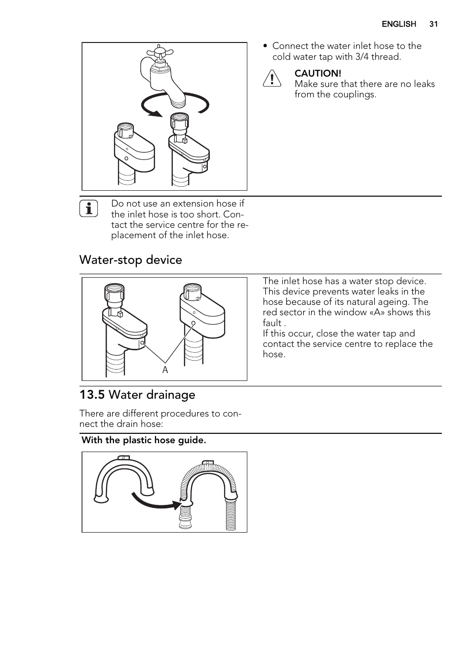 Water-stop device, 5 water drainage | AEG L76675FL User Manual | Page 31 / 36