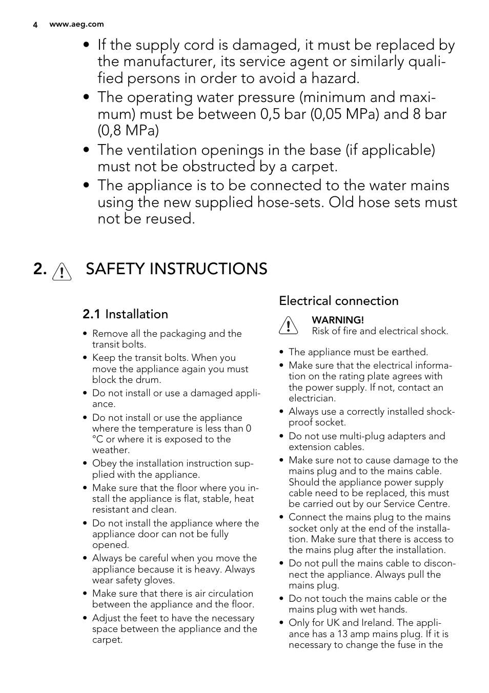 Safety instructions | AEG L76675FL User Manual | Page 4 / 36