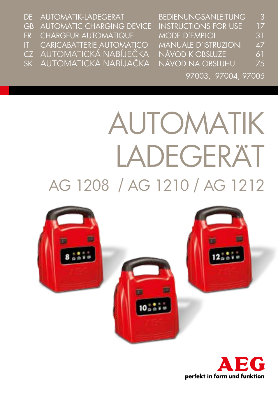 AEG Automatic Charger AG 1208 User Manual | 88 pages