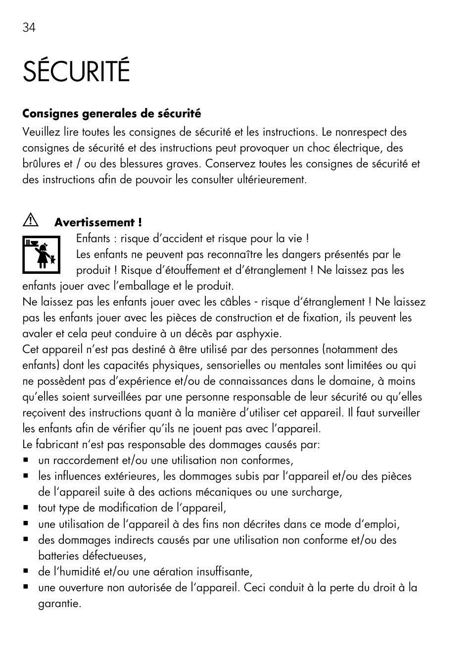 Sécurité | AEG Automatic Charger AG 1208 User Manual | Page 34 / 88