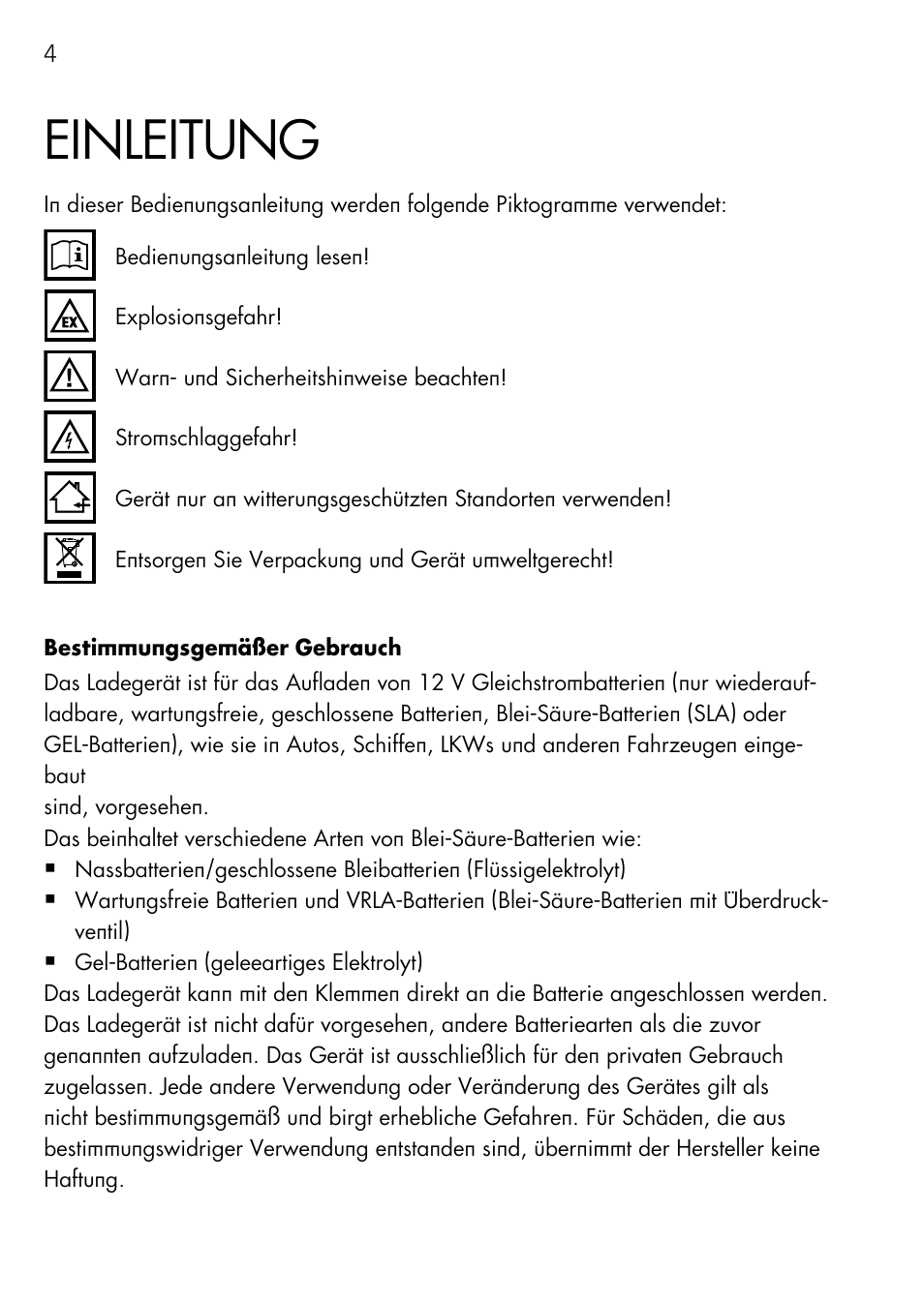 Einleitung | AEG Automatic Charger AG 1208 User Manual | Page 4 / 88