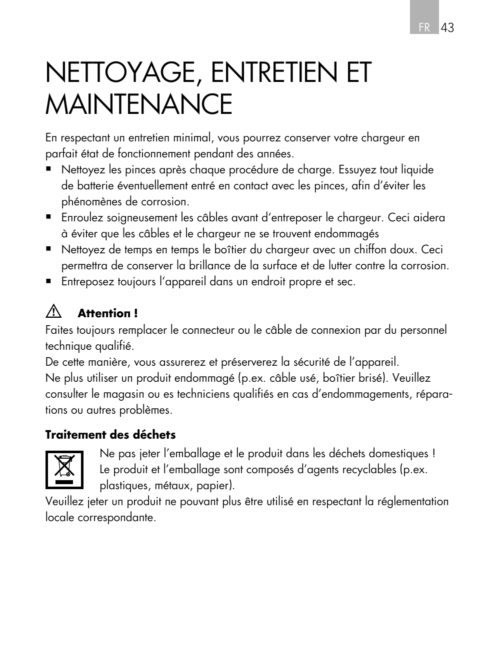 Nettoyage, entretien et maintenance | AEG Automatic Charger AG 1208 User Manual | Page 43 / 88