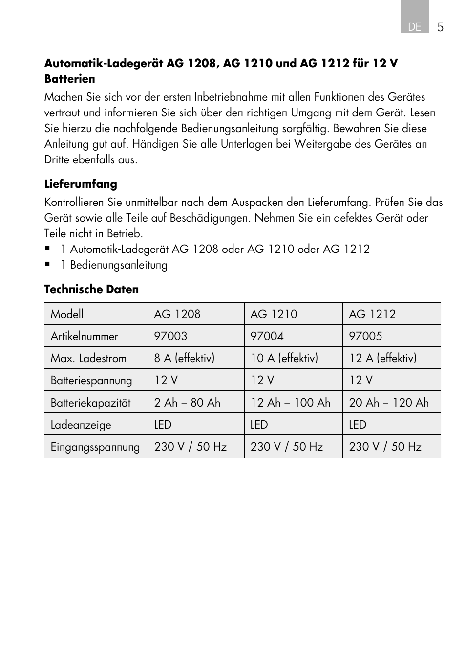 AEG Automatic Charger AG 1208 User Manual | Page 5 / 88