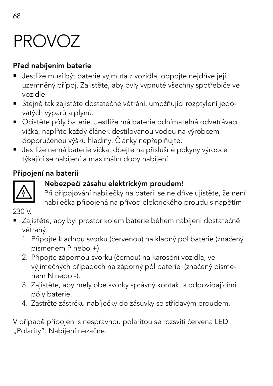 Provoz | AEG Automatic Charger AG 1208 User Manual | Page 68 / 88