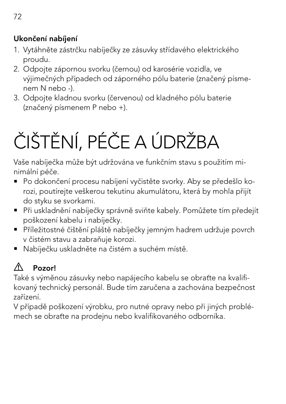 Čištění, péče a údržba | AEG Automatic Charger AG 1208 User Manual | Page 72 / 88