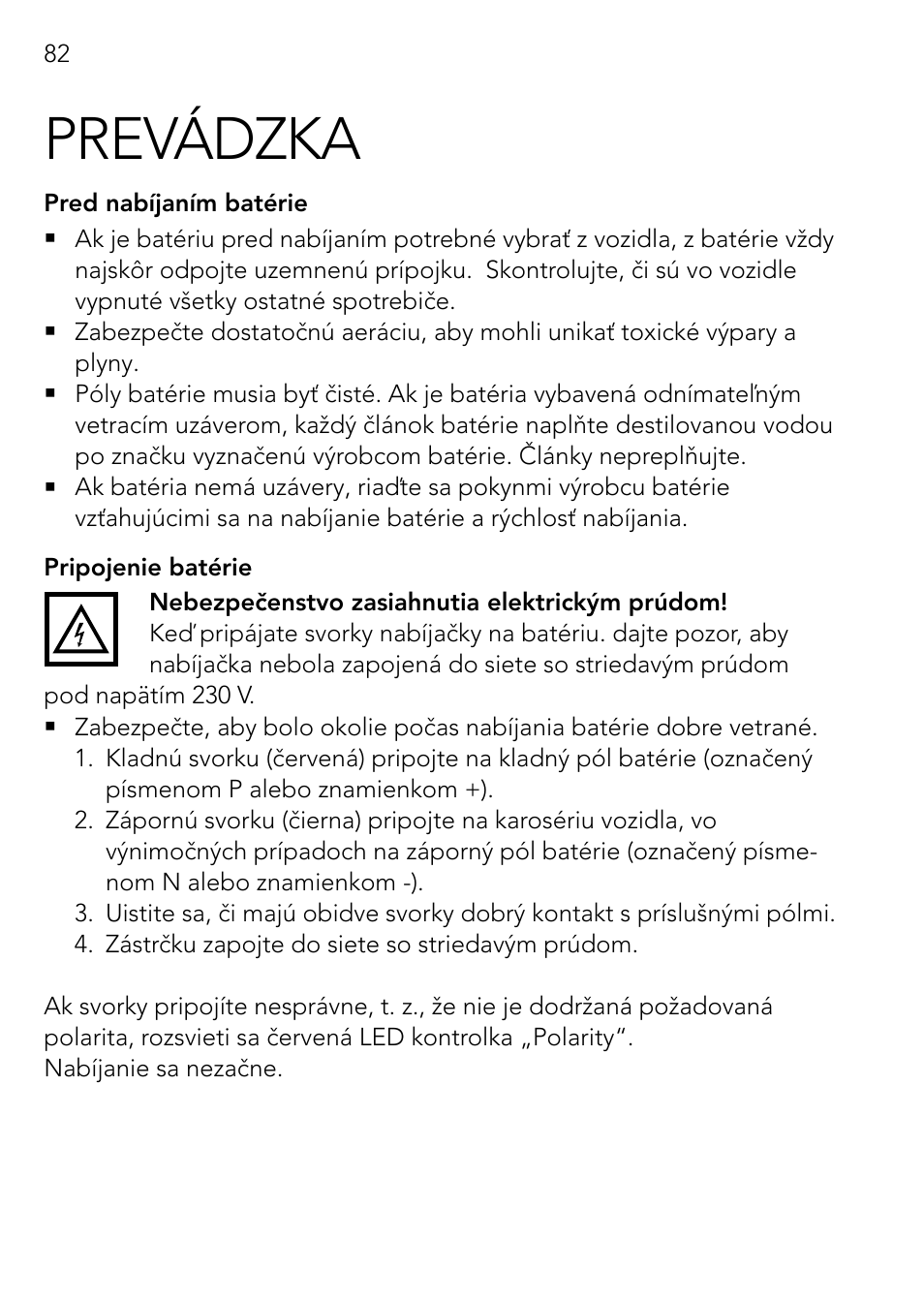 Prevádzka | AEG Automatic Charger AG 1208 User Manual | Page 82 / 88