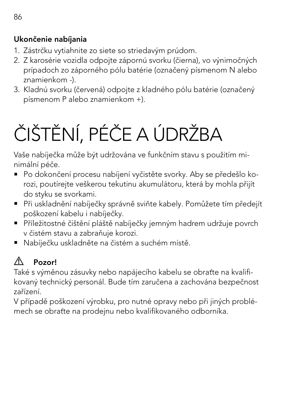 Čištění, péče a údržba | AEG Automatic Charger AG 1208 User Manual | Page 86 / 88