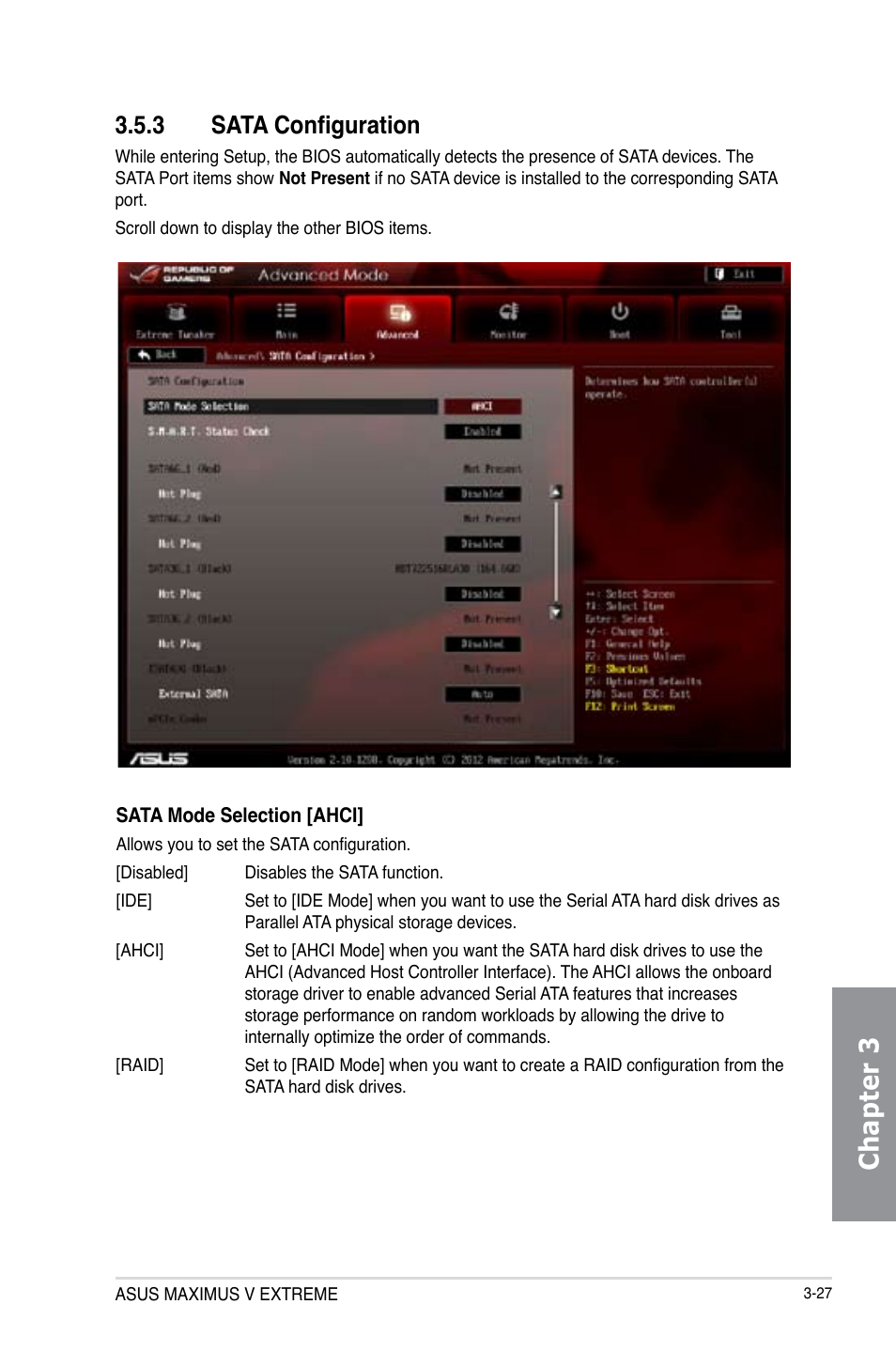 3 sata configuration, Sata configuration -27, Chapter 3 | Asus MAXIMUS V E7627 User Manual | Page 123 / 246