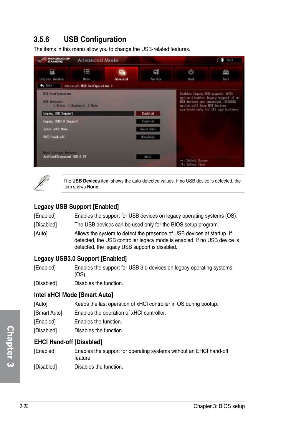 6 usb configuration, Usb configuration -32, Chapter 3 | Asus MAXIMUS V E7627 User Manual | Page 128 / 246
