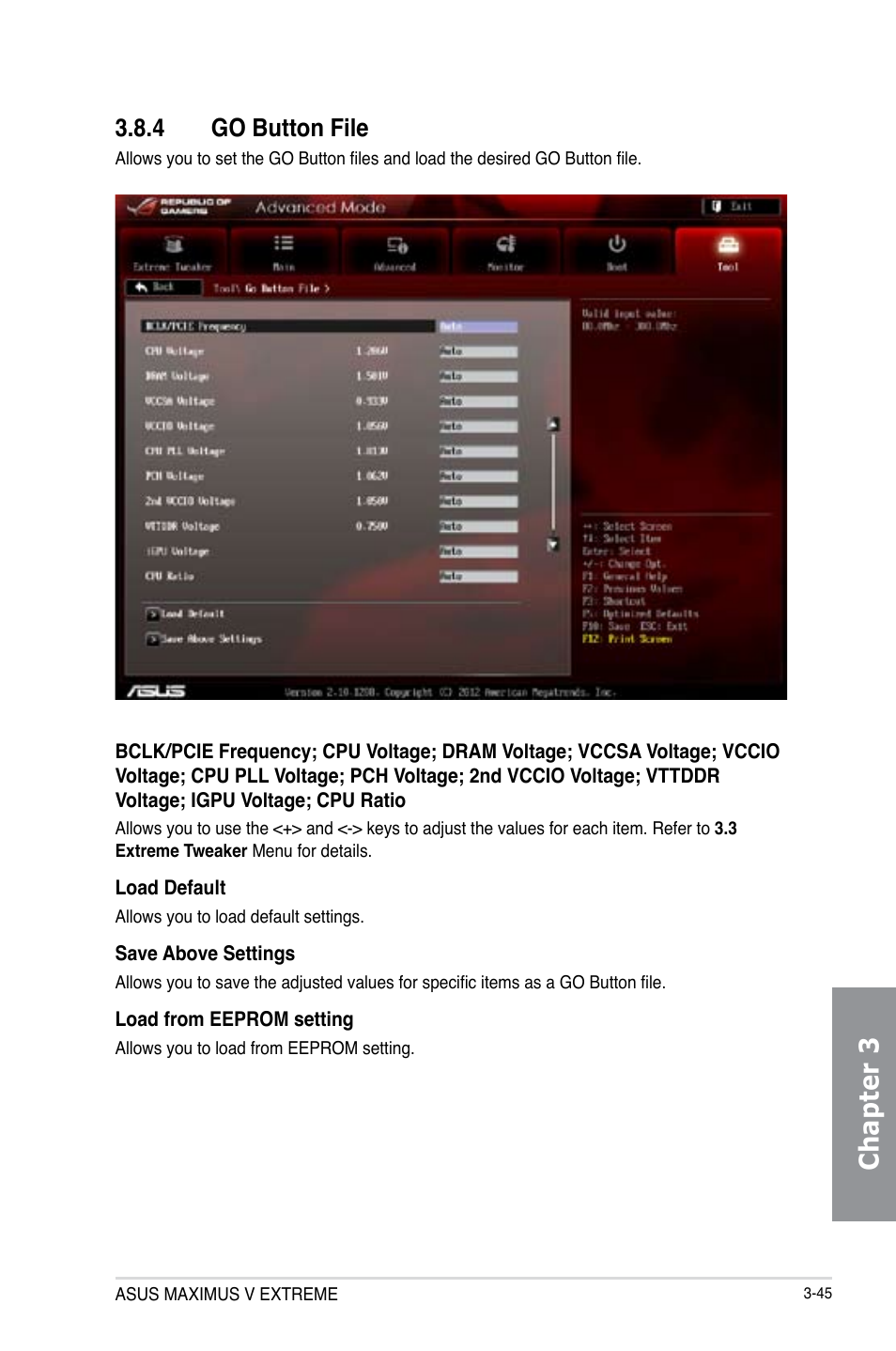 4 go button file, Go button file -45, Chapter 3 | Asus MAXIMUS V E7627 User Manual | Page 141 / 246
