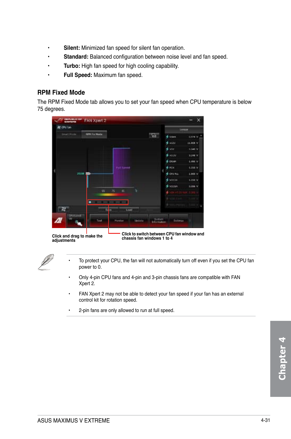 Chapter 4, Rpm fixed mode | Asus MAXIMUS V E7627 User Manual | Page 181 / 246