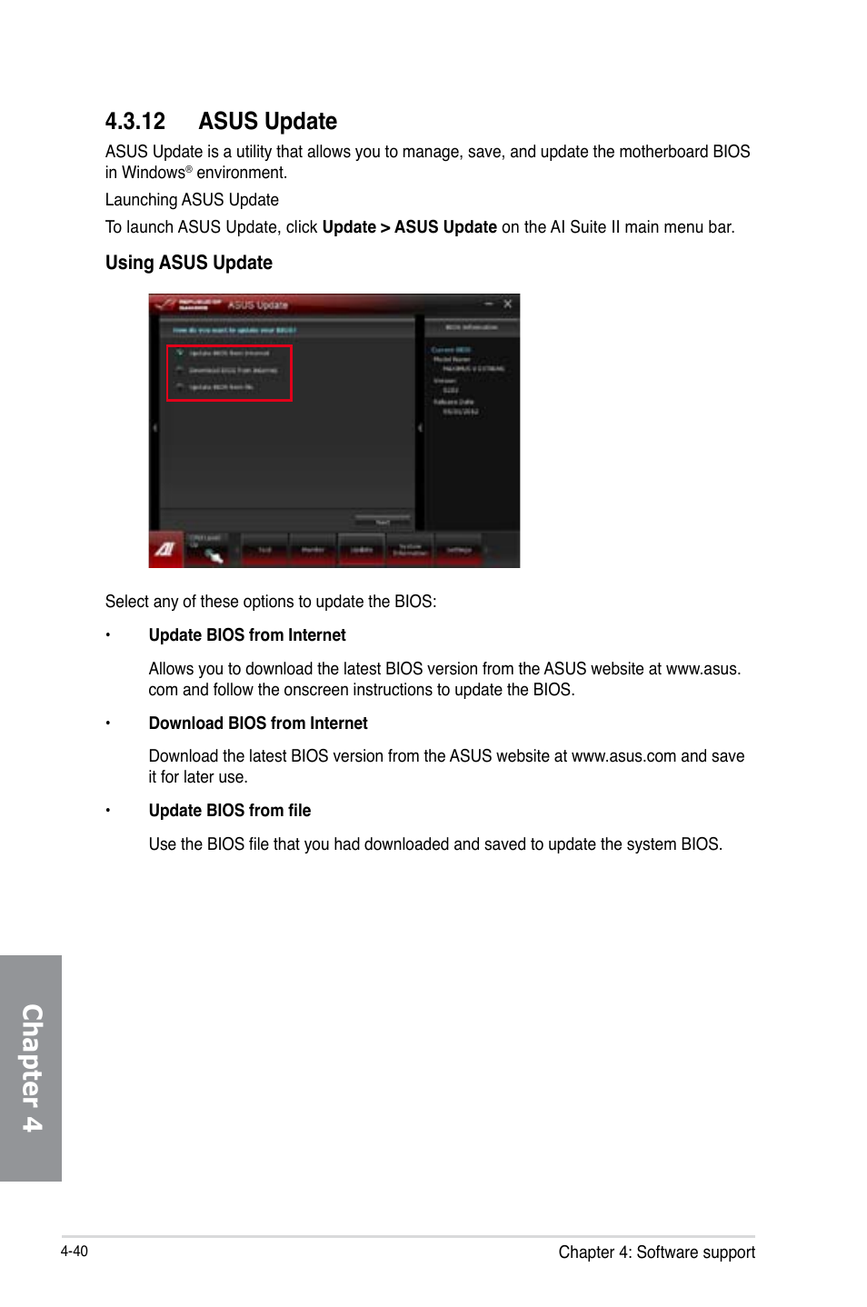 12 asus update, Asus update -40, Chapter 4 | Asus MAXIMUS V E7627 User Manual | Page 190 / 246