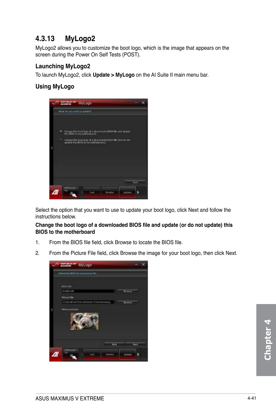 13 mylogo2, Mylogo2 -41, Chapter 4 | Asus MAXIMUS V E7627 User Manual | Page 191 / 246