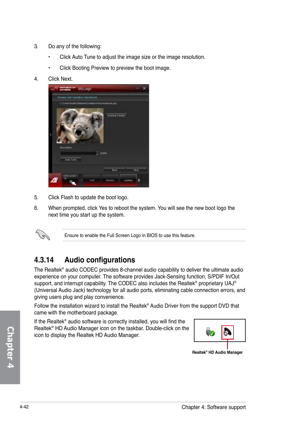 14 audio configurations, Audio configurations -42, Chapter 4 | Asus MAXIMUS V E7627 User Manual | Page 192 / 246