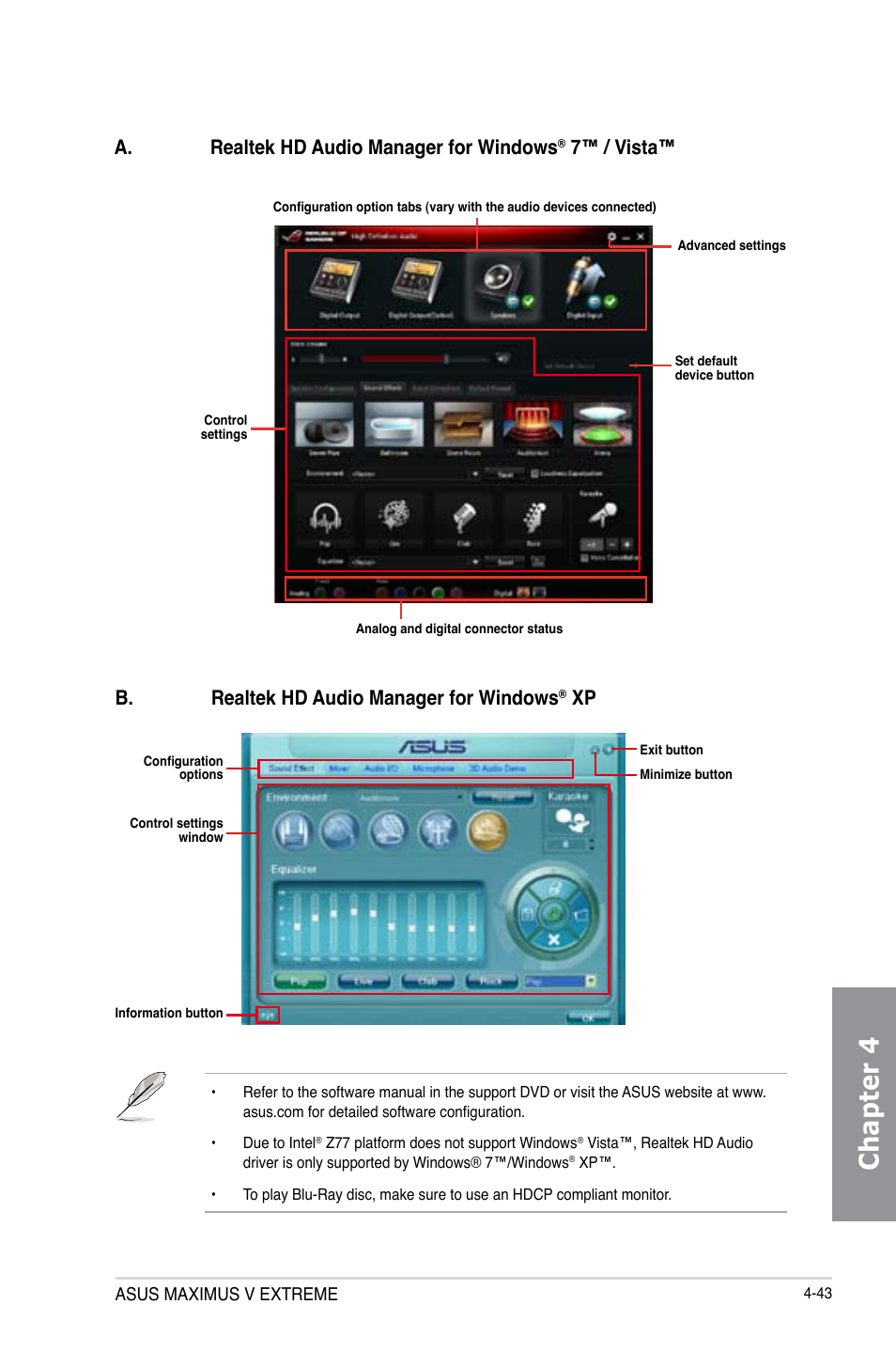 Chapter 4, A. realtek hd audio manager for windows | Asus MAXIMUS V E7627 User Manual | Page 193 / 246