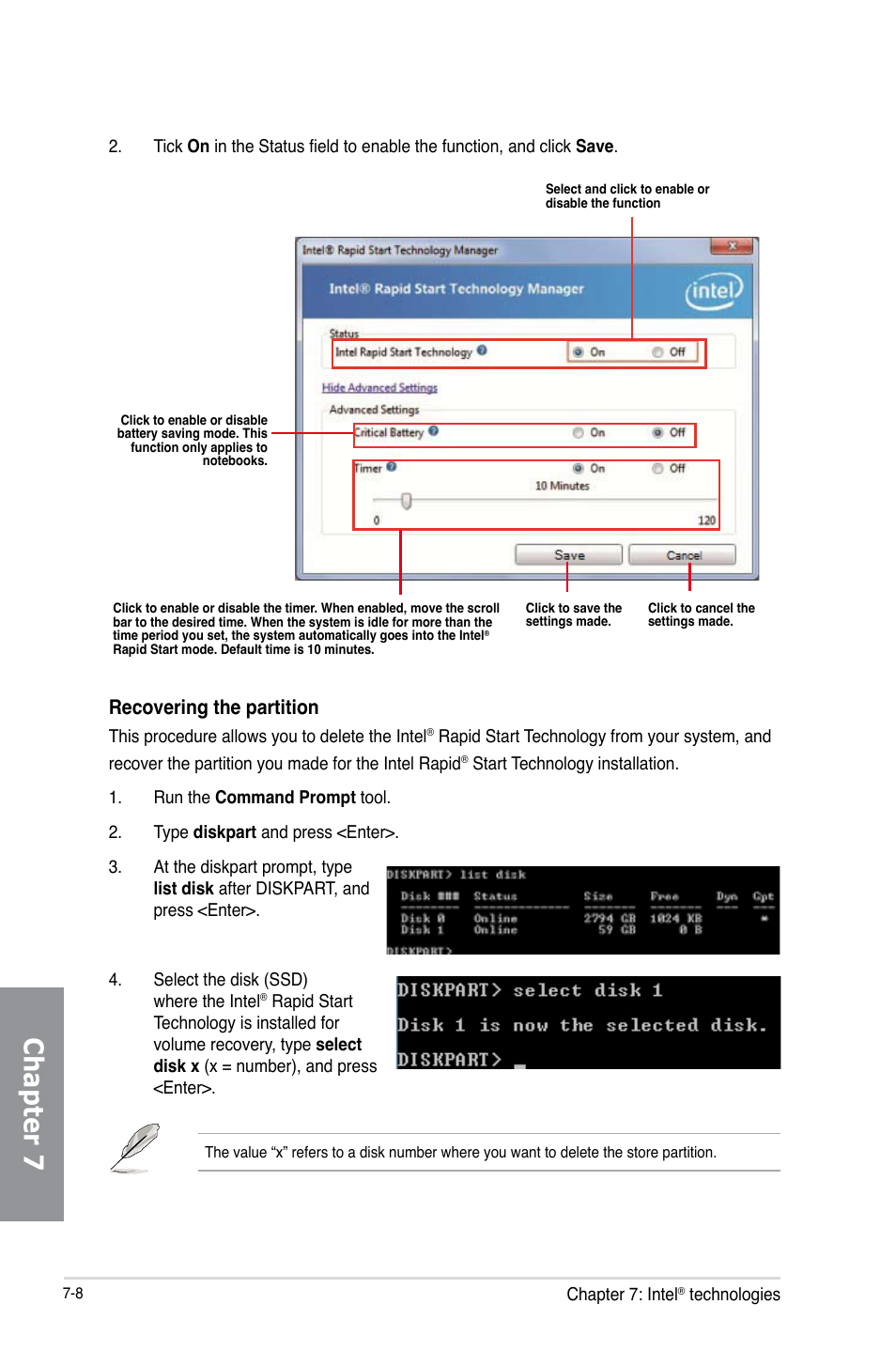 Chapter 7, Recovering the partition | Asus MAXIMUS V E7627 User Manual | Page 234 / 246