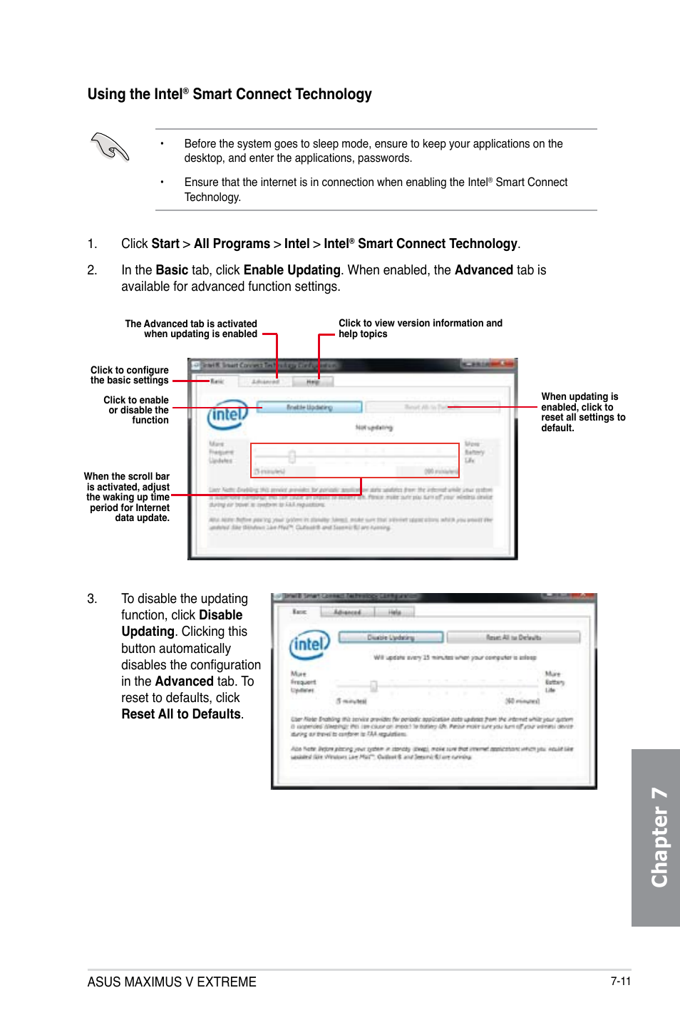 Chapter 7, Using the intel, Smart connect technology | Asus MAXIMUS V E7627 User Manual | Page 237 / 246