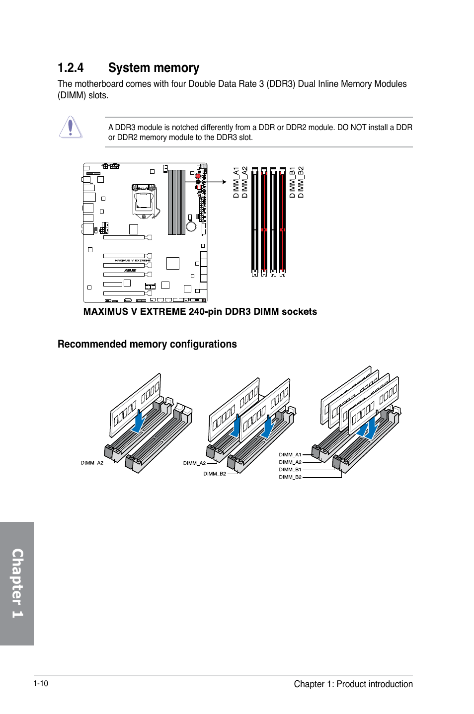 4 system memory, System memory -10, Chapter 1 | Asus MAXIMUS V E7627 User Manual | Page 26 / 246