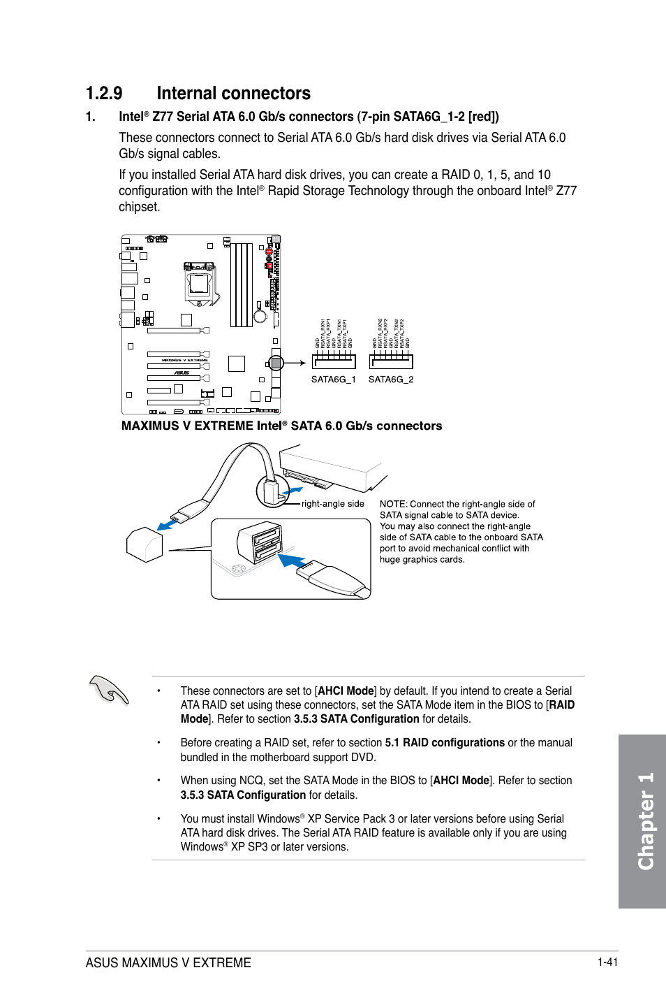 9 internal connectors, Internal connectors -41, Chapter 1 | Asus MAXIMUS V E7627 User Manual | Page 57 / 246