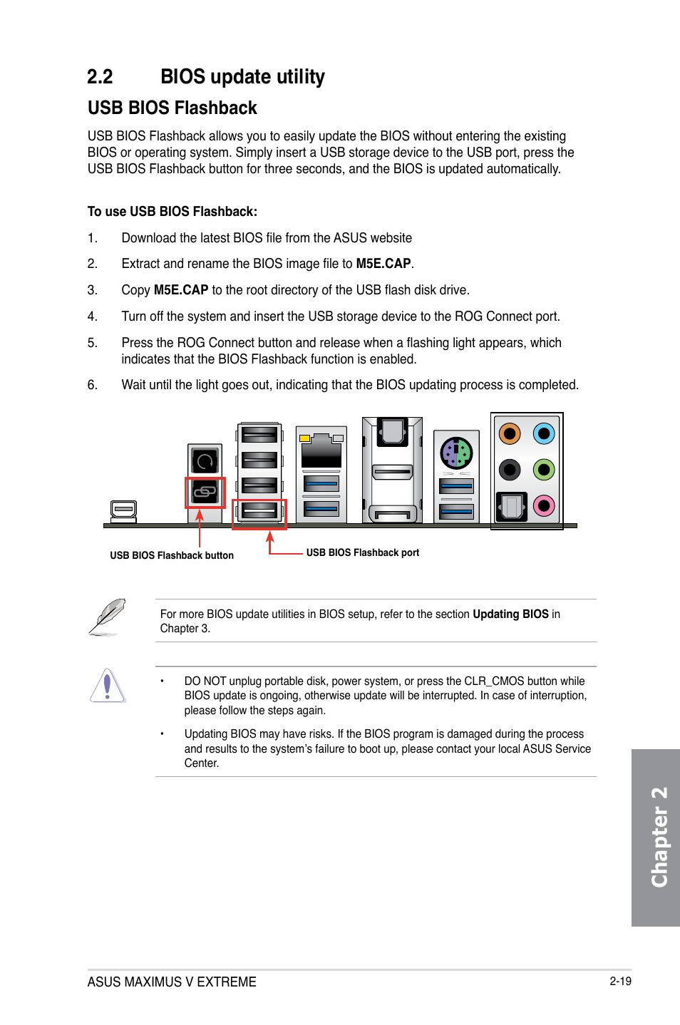 2 bios update utility, Bios update utility -19, Chapter 2 2.2 bios update utility | Usb bios flashback | Asus MAXIMUS V E7627 User Manual | Page 87 / 246
