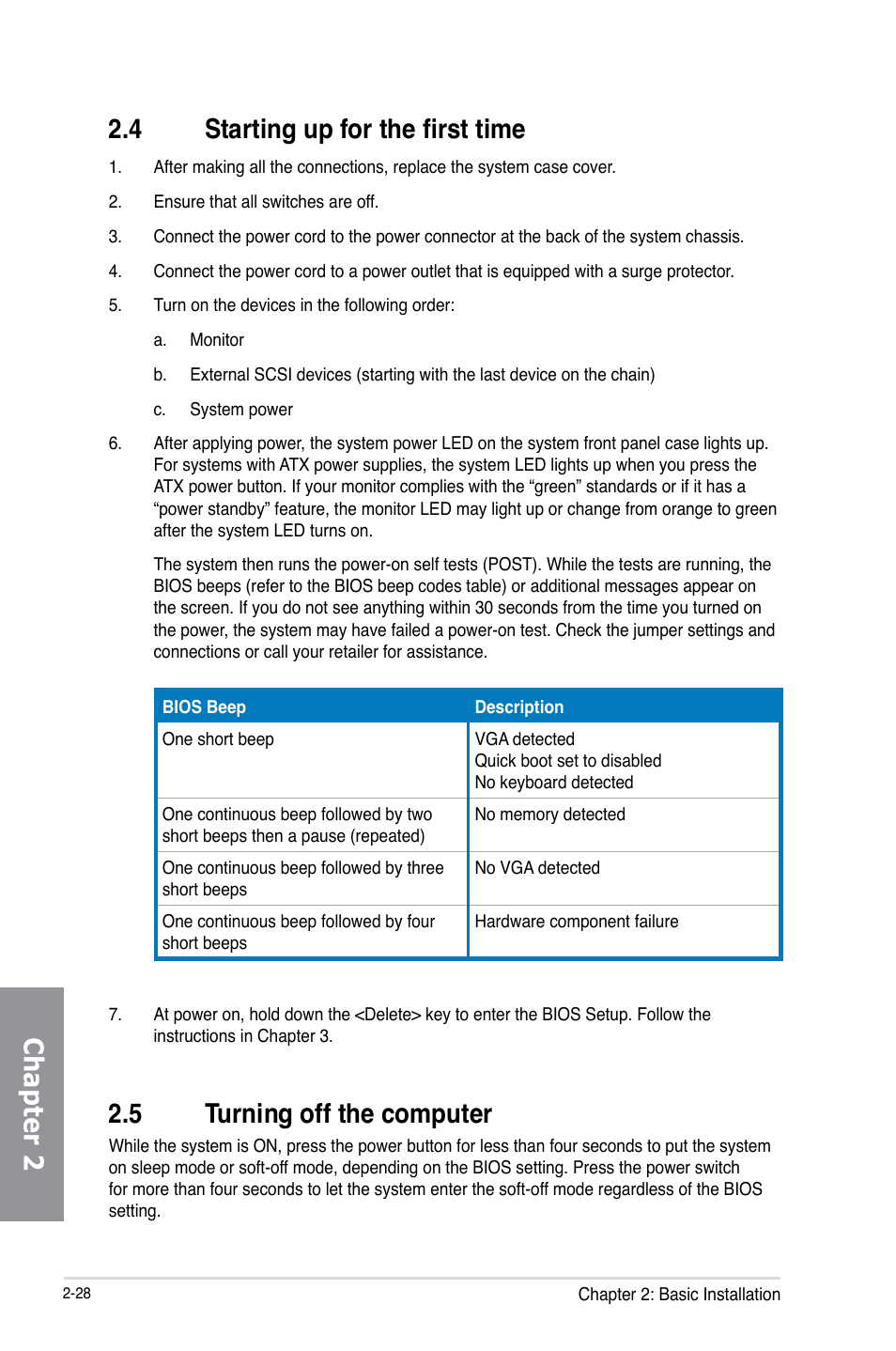 4 starting up for the first time, 5 turning off the computer, Starting up for the first time -28 | Turning off the computer -28, Chapter 2 2.4 starting up for the first time | Asus MAXIMUS V E7627 User Manual | Page 96 / 246
