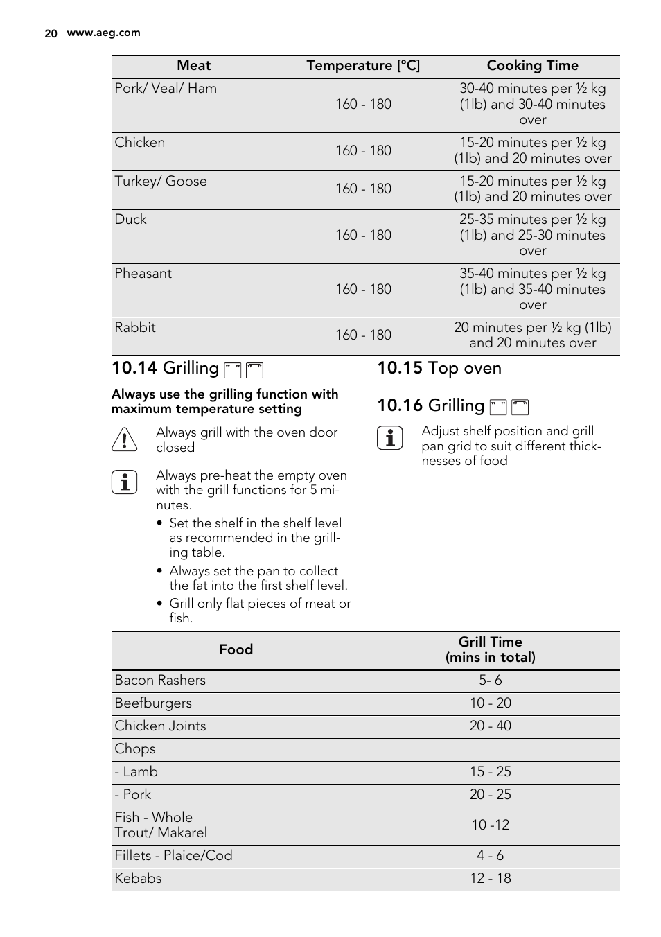 14 grilling | AEG DE4003000M User Manual | Page 20 / 36