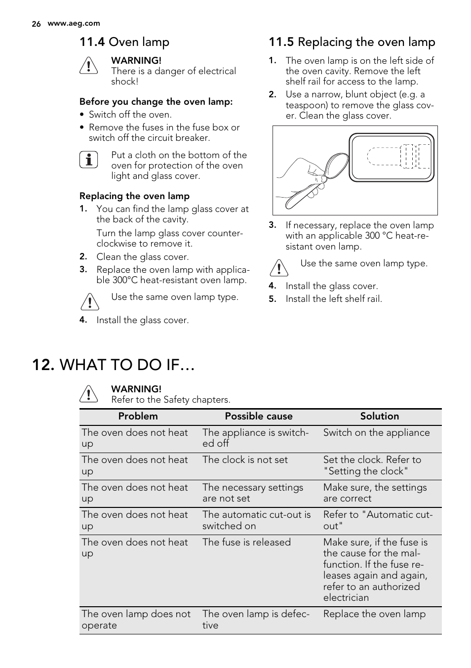 What to do if, 4 oven lamp, 5 replacing the oven lamp | AEG DE4003000M User Manual | Page 26 / 36