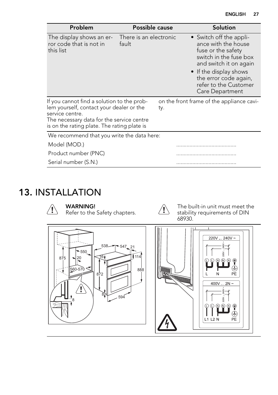 Installation | AEG DE4003000M User Manual | Page 27 / 36