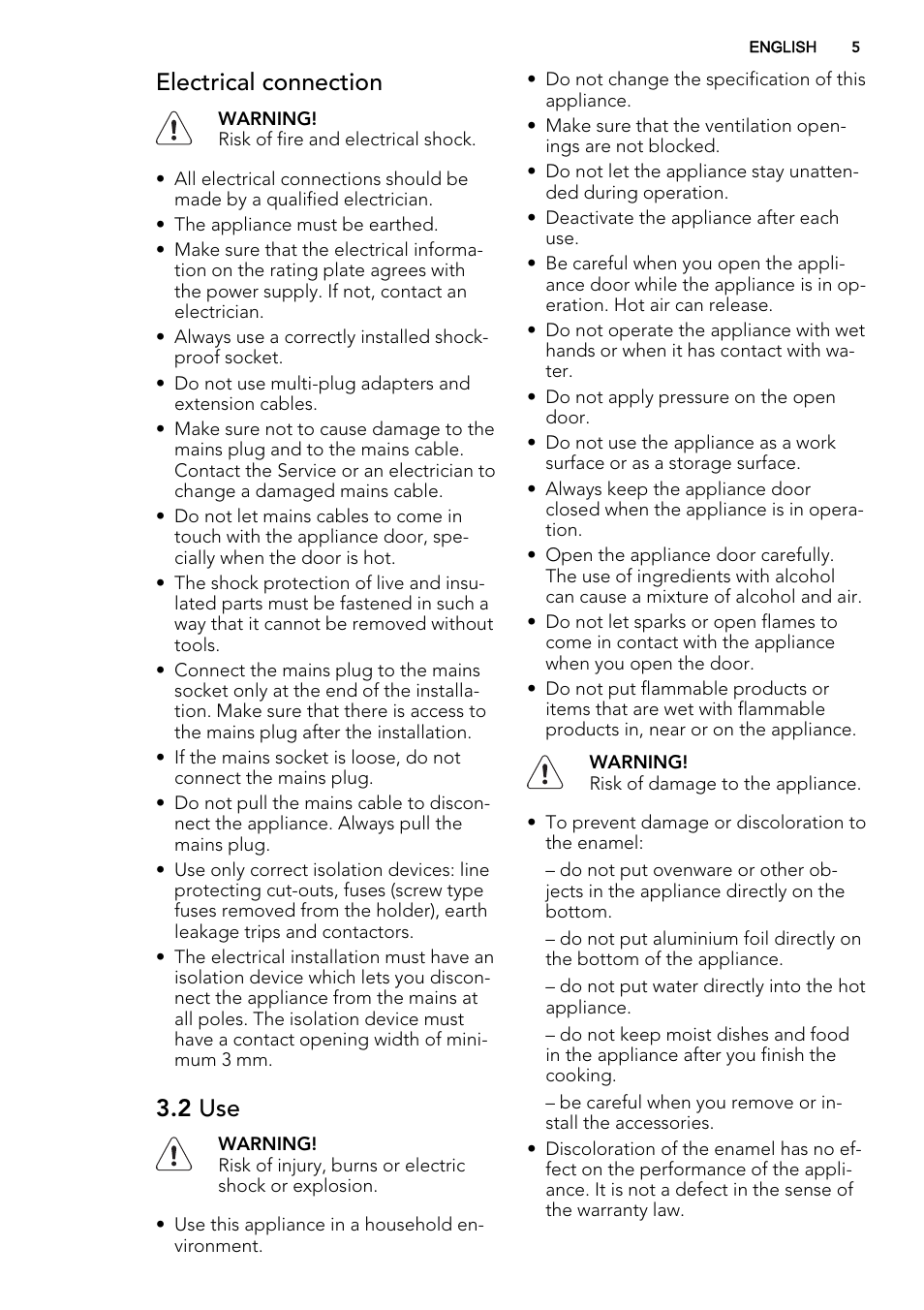 Electrical connection, 2 use | AEG DE4003000M User Manual | Page 5 / 36