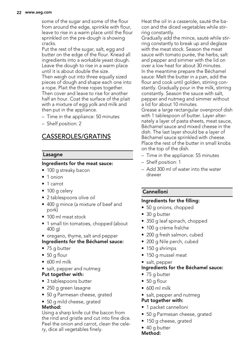 Casseroles/gratins | AEG KS8100001M User Manual | Page 22 / 28