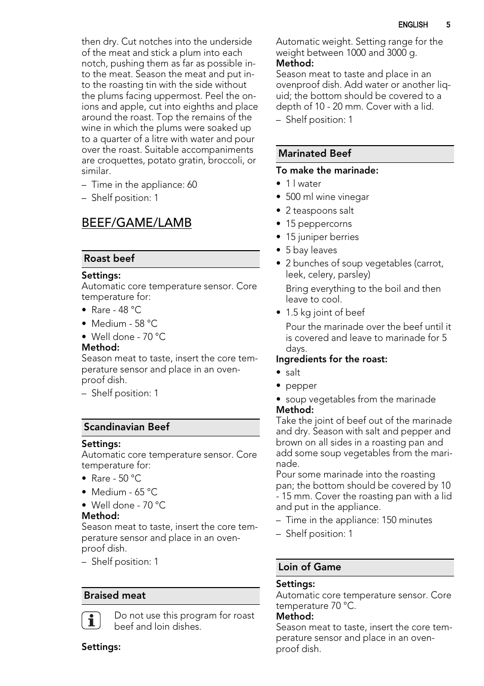 Beef/game/lamb | AEG KS8100001M User Manual | Page 5 / 28